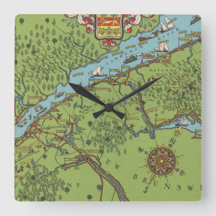 Gaspe Peninsula, Canada Map Square Wall Clock