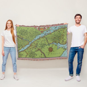 Gaspe Peninsula, Canada Map Throw Blanket
