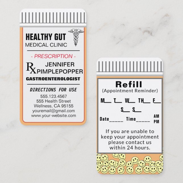 GASTROENTEROLOGIST Appointment Reminder  Business Card (Front/Back)