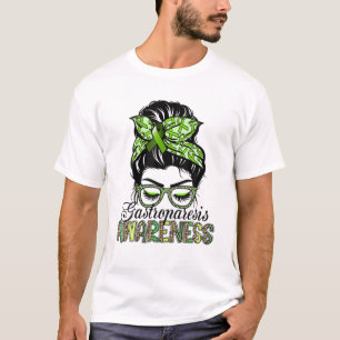 Gastroparesis Awareness Warrior Messy Bun Leopard T-Shirt