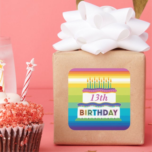 Gâteau 13e Anniversaire Avec Sticker Arc-En-Ciel (Fête)
