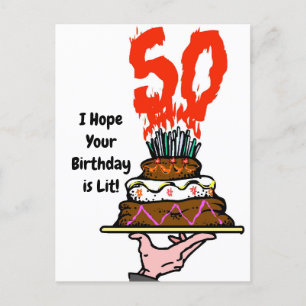 Gâteau d'anniversaire en feu avec 50 bougies Carte