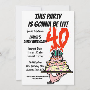 Gâteau d'anniversaire en feu avec carte de 40 boug