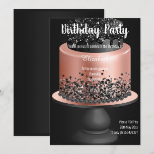 GÂTEAU D'OR ROSE NOIR INVITATION ANNIVERSAIRE