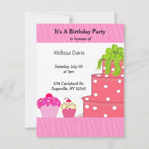 Gâteau rose et petits gâteaux Invitation d'anniver