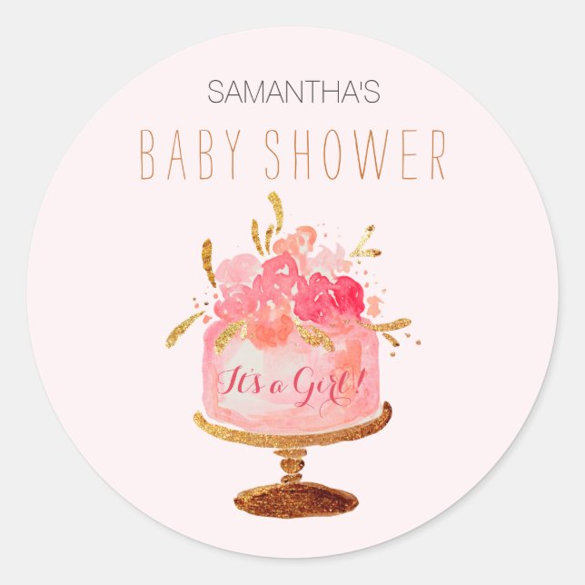 Gâteau rose floral C'est un Autocollant Baby showe (Devant)