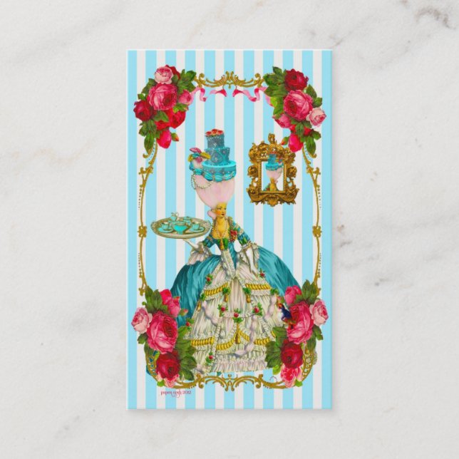 Gâteaux de bleu et carte de visite de thé de rose (Devant)