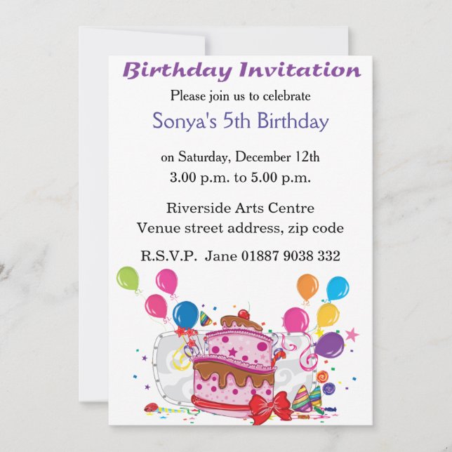 Gâteaux et ballons Invitation d'anniversaire (Devant)