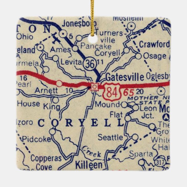 Gatesville TX 1941 Map Ceramic Ornament (Back)