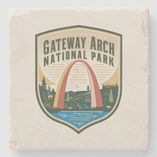 Gateway Arch National Park Badge  Stone Coaster (Front)