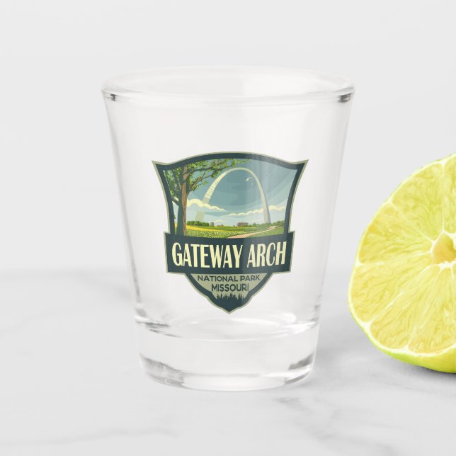 Gateway Arch National Park Illustration Retro Art Shot Glass (Front)
