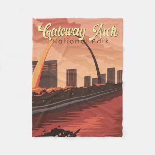 Gateway Arch National Park Illustration Travel Art Fleece Blanket