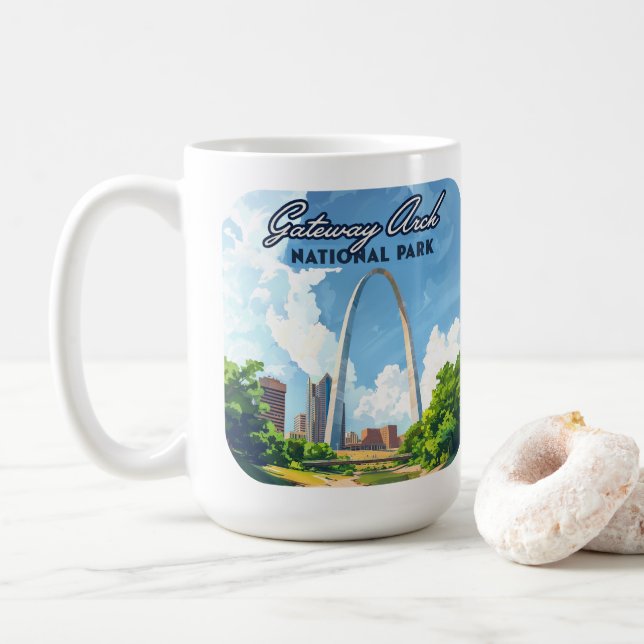 Gateway Arch National Park Missouri St Louis Retro Coffee Mug (With Donut)