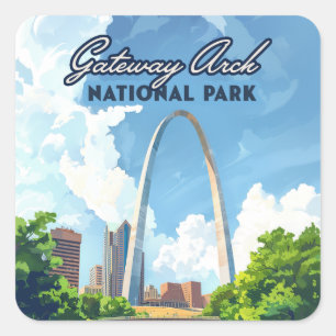 Gateway Arch National Park Missouri St Louis Retro Square Sticker