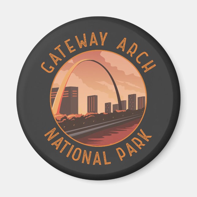 Gateway Arch National Park Retro Distressed Circle Magnet (Front)