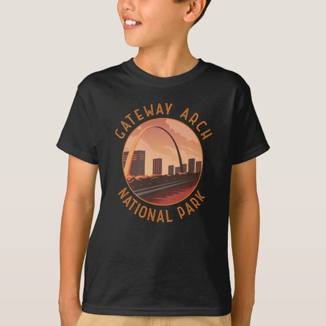 Gateway Arch National Park Retro Distressed Circle T-Shirt (Front)
