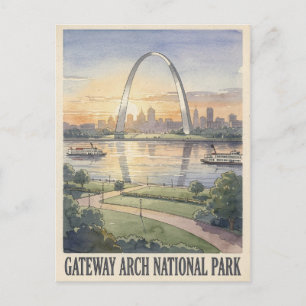 Gateway Arch National Park Watercolor Travel Postcard