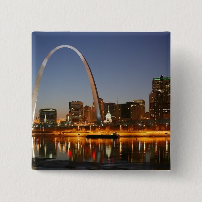 Gateway Arch St. Louis Mississippi at Night 2 Inch Square Button (Front)