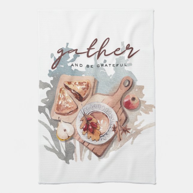 Gather and Be Grateful Thansgiving Gathering Kitchen Towel (Vertical)