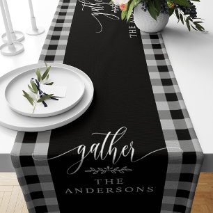 Gather Black Buffalo Check Fall Thanksgiving Short Table Runner