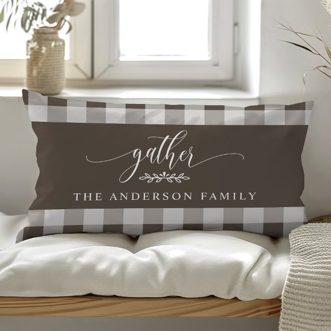 Gather Fall Brown & White Buffalo Check  Lumbar Pillow (Creator Uploaded)