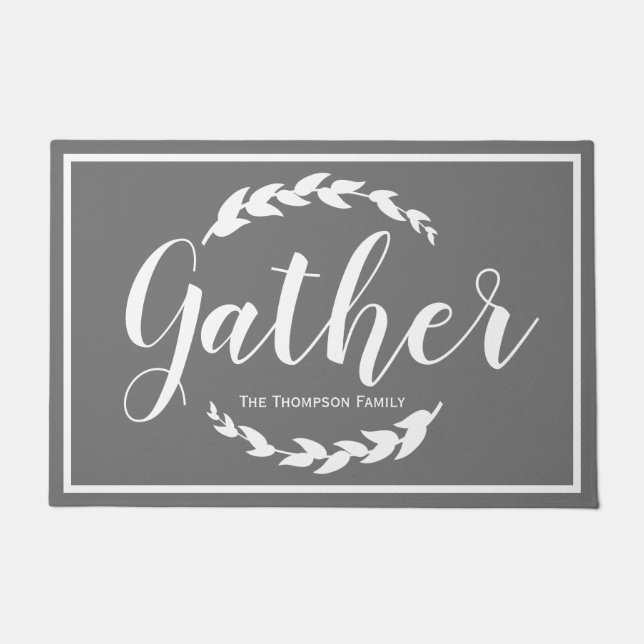 Gather Farmhouse Laurels & Grey | Family Name Doormat (Front)