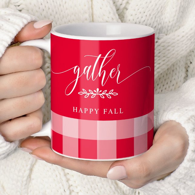 Gather Happy Fall Red & White Buffalo Check Coffee Mug (Creator Uploaded)