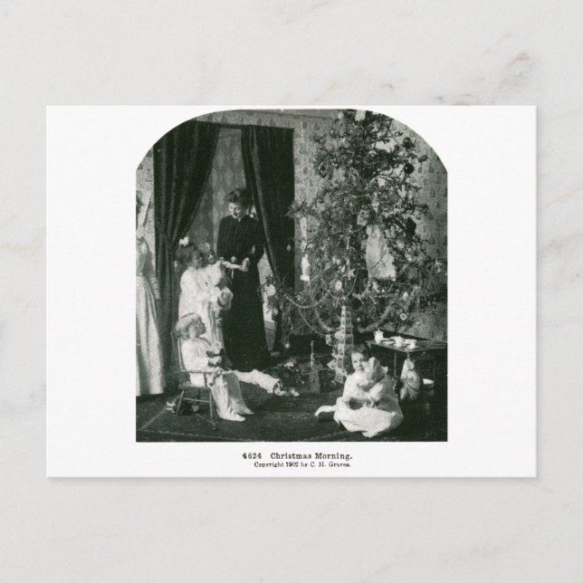 Gather 'round the Tree - Vintage Stereoview Postcard (Front)