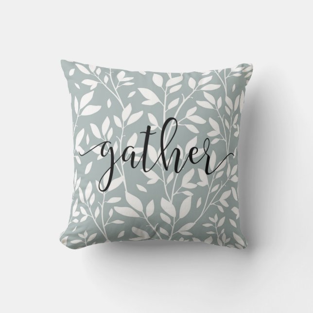 Gather | Script Floral Country Rustic Throw Pillow (Front)