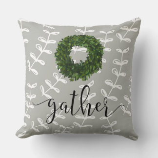 Gather Script Floral Modern Farmhouse Simple Throw Pillow