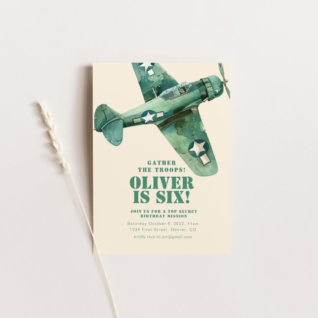 Gather the Troops Military Airplane Birthday Invitation (Creator Uploaded)