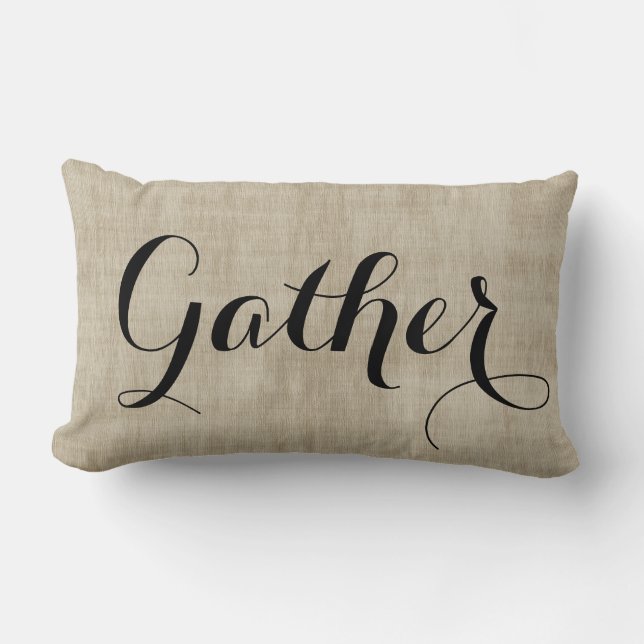 Gather Together Autumn Rustic Burlap Look Pillow (Front)