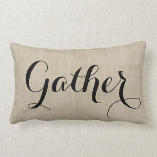 Gather Together Autumn Rustic Burlap Look Pillow