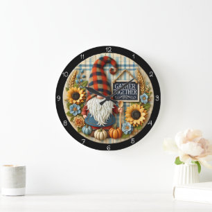Gather Together Gnome Sunflowers Fall Large Clock