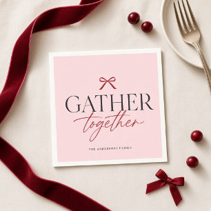 Gather Together Pink Bow Personalized Thanksgiving Napkin