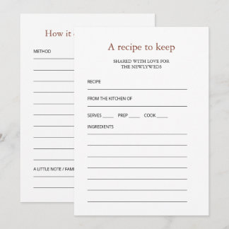 Gathered Table Bridal Shower Recipe Keepsake Card