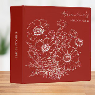 Gathered Wildflower Illustration Monogram Recipe  Binder