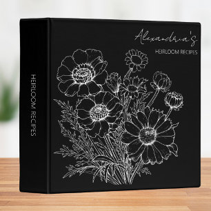 Gathered Wildflower Illustration Monogram Recipe Binder