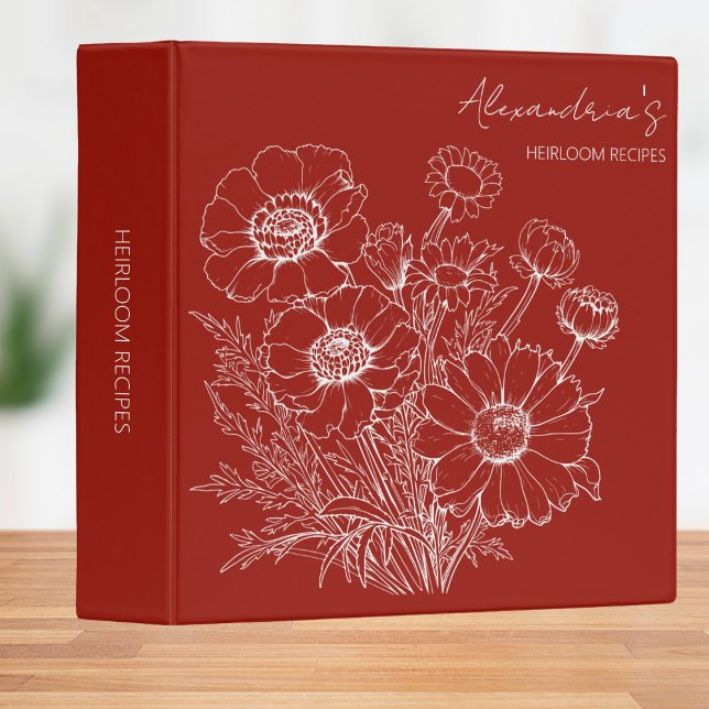 Gathered Wildflower Illustration Monogram Recipe  Binder (Creator Uploaded)