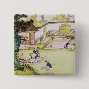 Gathering bamboo to make paper 2 inch square button