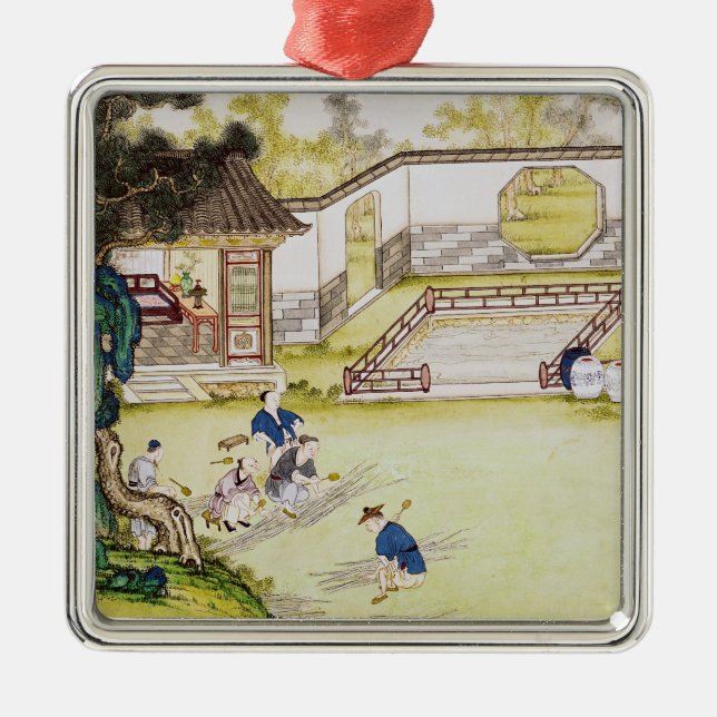 Gathering bamboo to make paper metal ornament (Front)