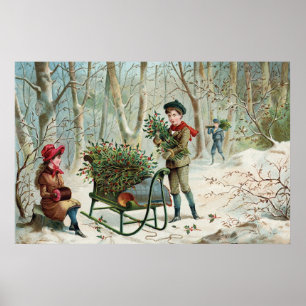Gathering Christmas Holly  c.1890 Poster