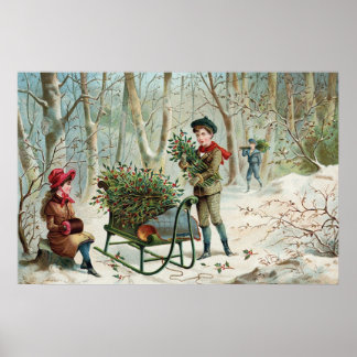 Gathering Christmas Holly  c.1890 Poster