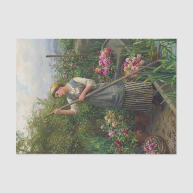 Gathering Flowers Along the River by Daniel Knight Tissue Paper (Front)