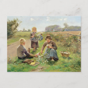 Gathering Flowers (oil on canvas) Postcard