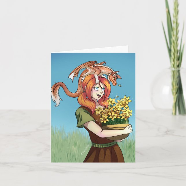 Gathering Flowers with a Dragon Card (Front)