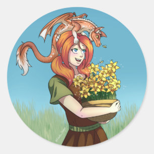 Gathering Flowers with a Dragon Classic Round Sticker