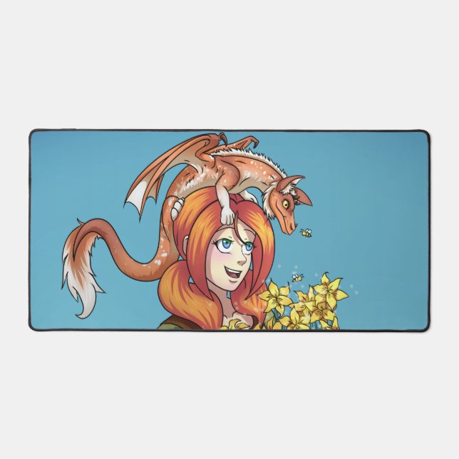 Gathering Flowers with a Dragon Desk Mat (Front)