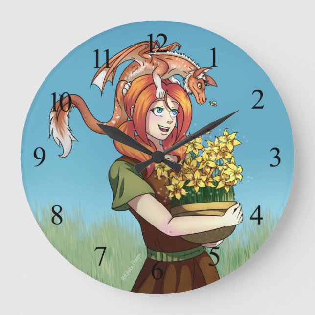 Gathering Flowers with a Dragon Large Clock (Front)