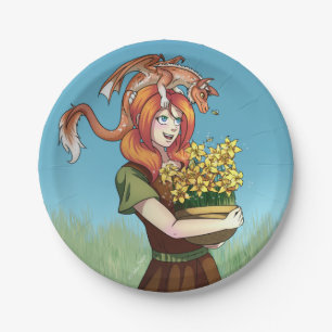 Gathering Flowers with a Dragon Paper Plate